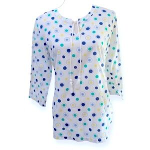Talbots Multi Color Polka Dot Tassel 3/4 Sleeve Blouse